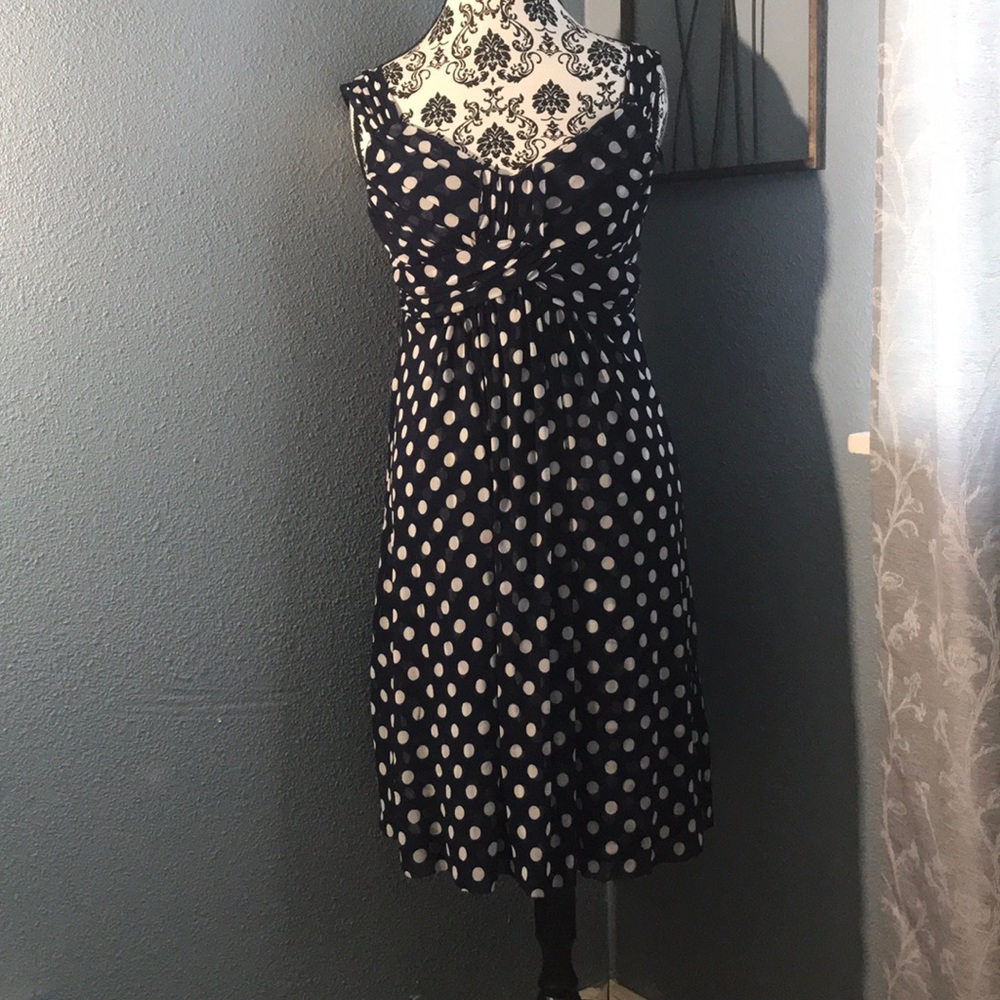 Inc navy blue and white polka dot dress